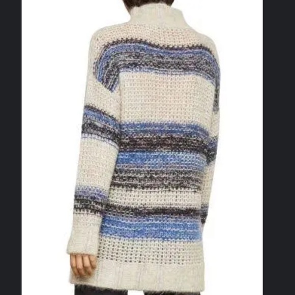 $298 NWT BCBGMAXAZRIA Sz2XS STRIPED OVERSIZED MOHAIR TUNIC SWEATER CERULEAN - Picture 7 of 11
